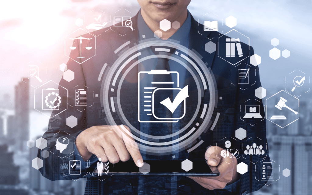 A person holding a tablet using a proactive compliance strategy to ensure their recordings are secure