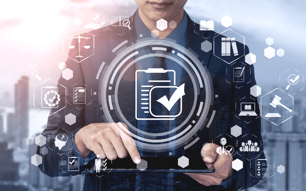 A person holding a tablet using a proactive compliance strategy to ensure their recordings are secure