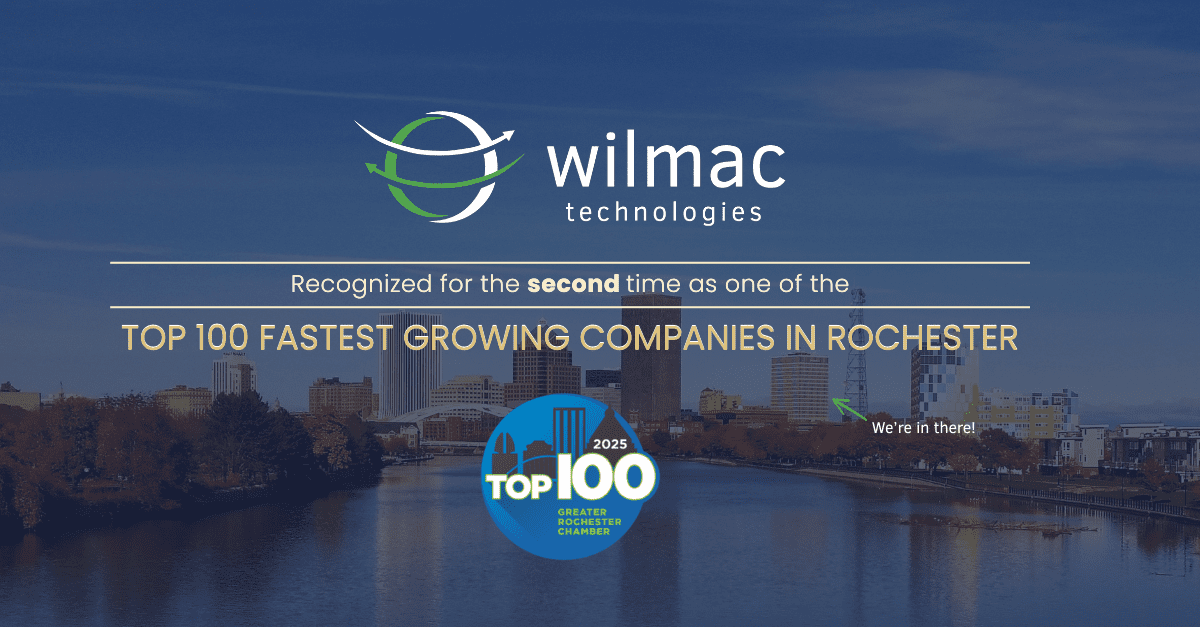 Wilmac Technologies recognized for the second time as ne of the Top 100 Fastest Growing Companies in Rochester NY.
