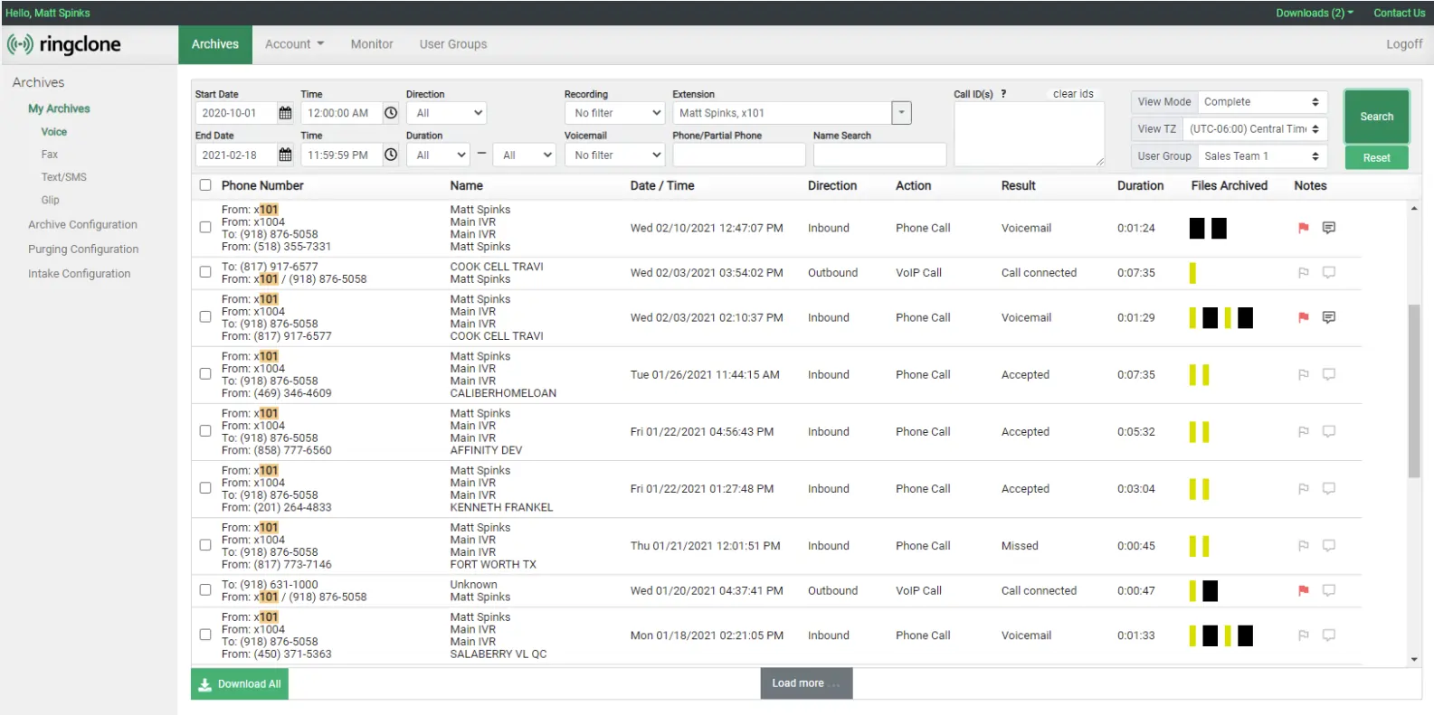 RingClone user interface